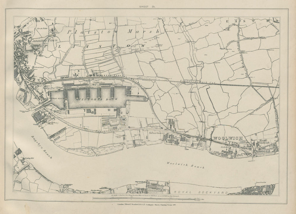 Stanford Library map of London Sheet 25 Canning Town Royal Docks Woolwich 1895