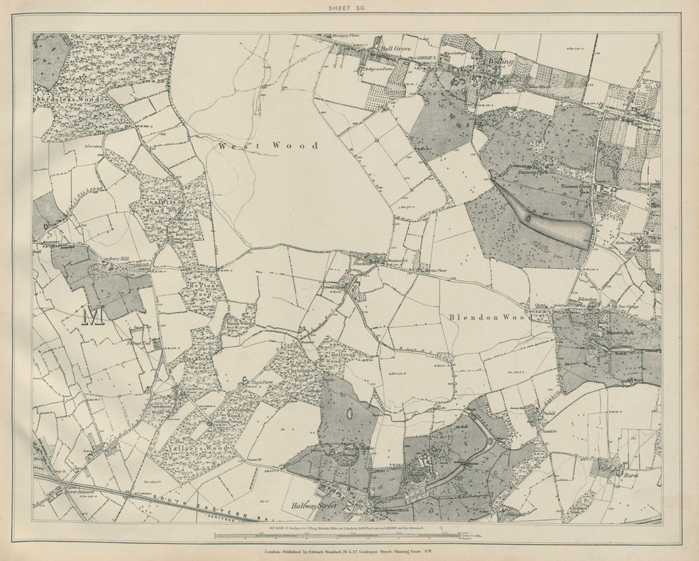 Stanford Library map of London Sheet 30 West Wood Blendon Wood Blackfen 1895