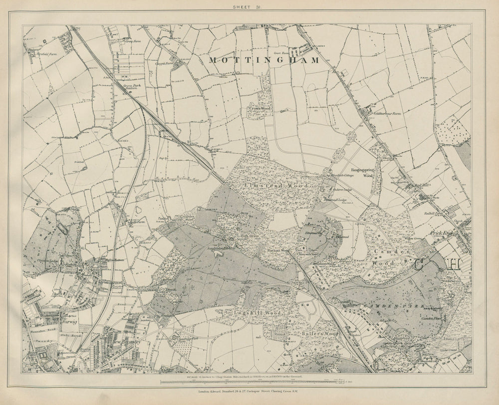 Stanford Library map of London Sheet 31 Mottingham Chislehurst Bromley 1895