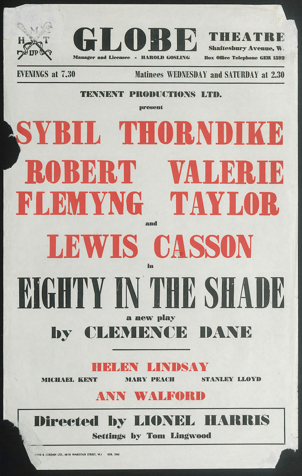 Globe Theatre. Eighty in the Shade. Clement Dane. Sybil Thorndike. Flemyng 1959