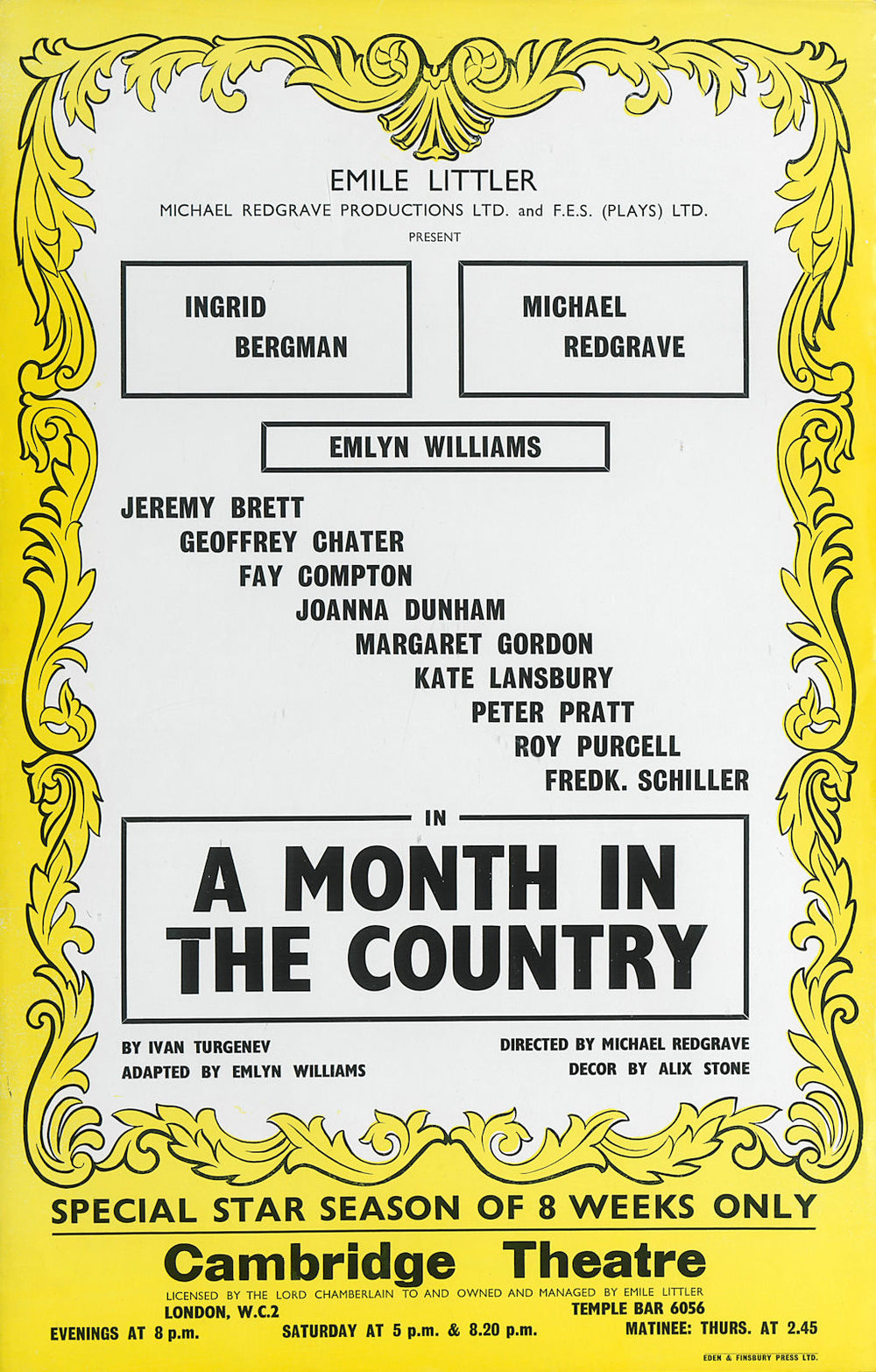Cambridge Theatre. A Month in the Country. Ingrid Bergman, Michael Redgrave 1965