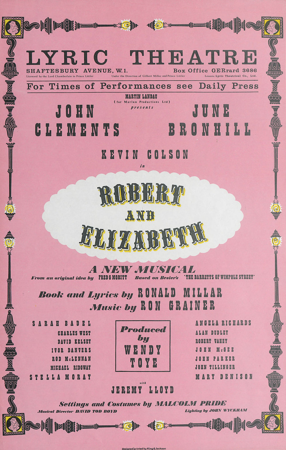 Lyric Theatre Shaftesbury Av. Robert & Elizabeth. Wendy Toye. June Bronhill 1965