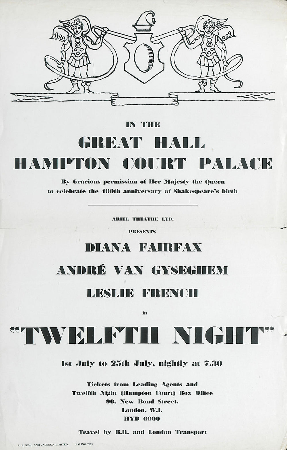 Hampton Court. Ariel Theatre. Twelfth Night. Diana Fairfax, Leslie French 1964