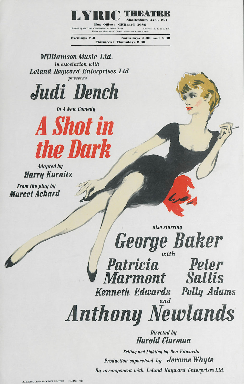 Lyric Theatre, Shaftesbury Av. A Shot in the Dark. Judi Dench, Baker/Sallis 1963