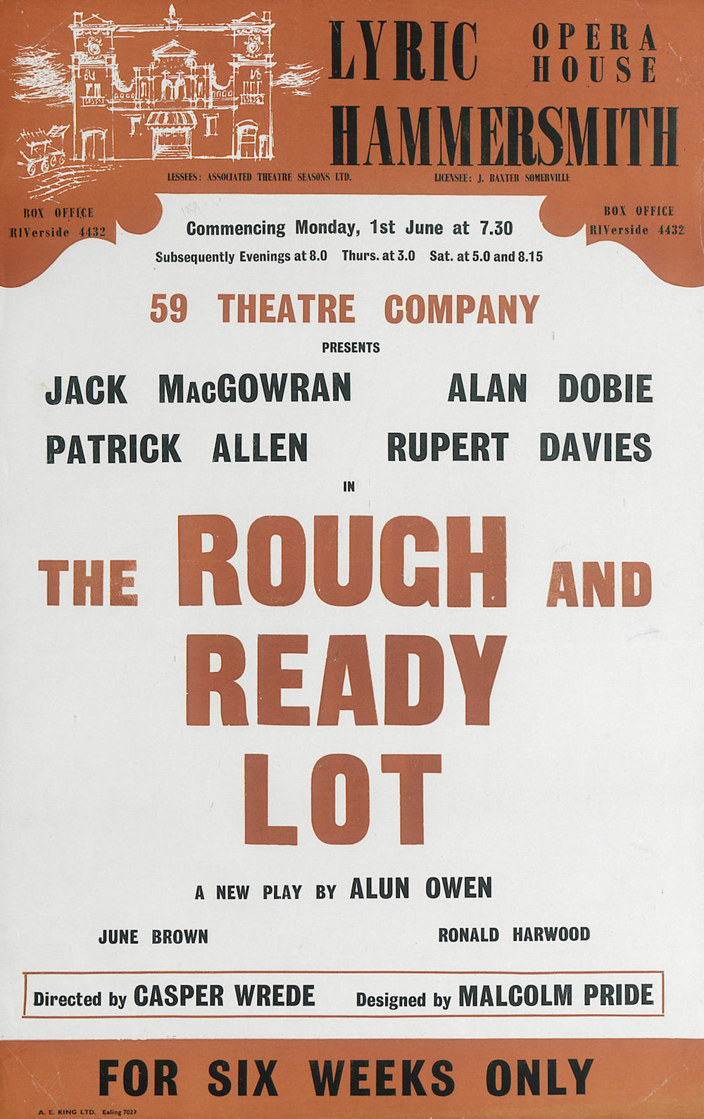 Lyric Theatre Hammersmith. The Rough & Ready Lot. Alun Owen. Jack MacGowran 1959