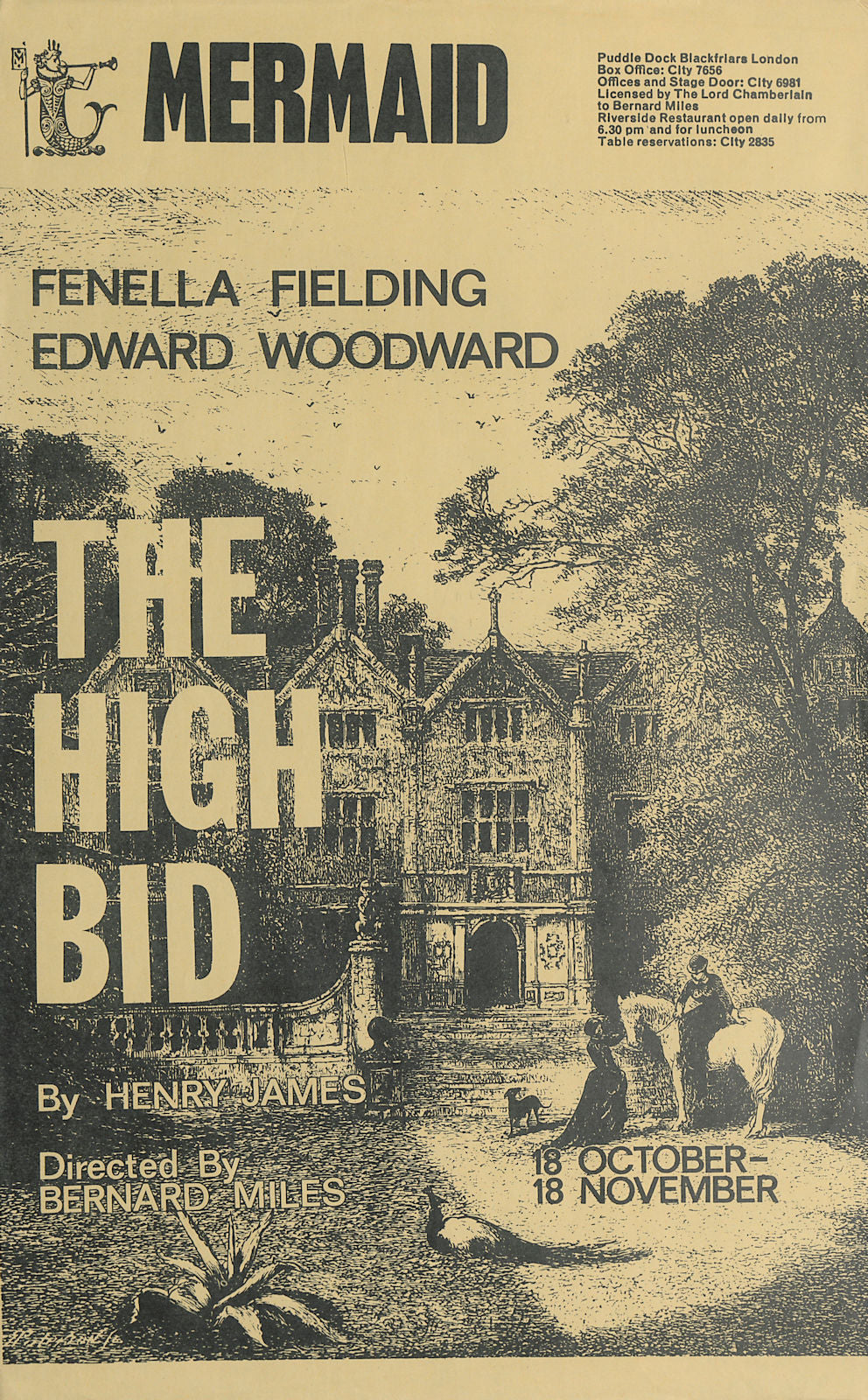 Mermaid Theatre. The High Bid. Henry James. Fenella Fielding. Edw. Woodward 1967