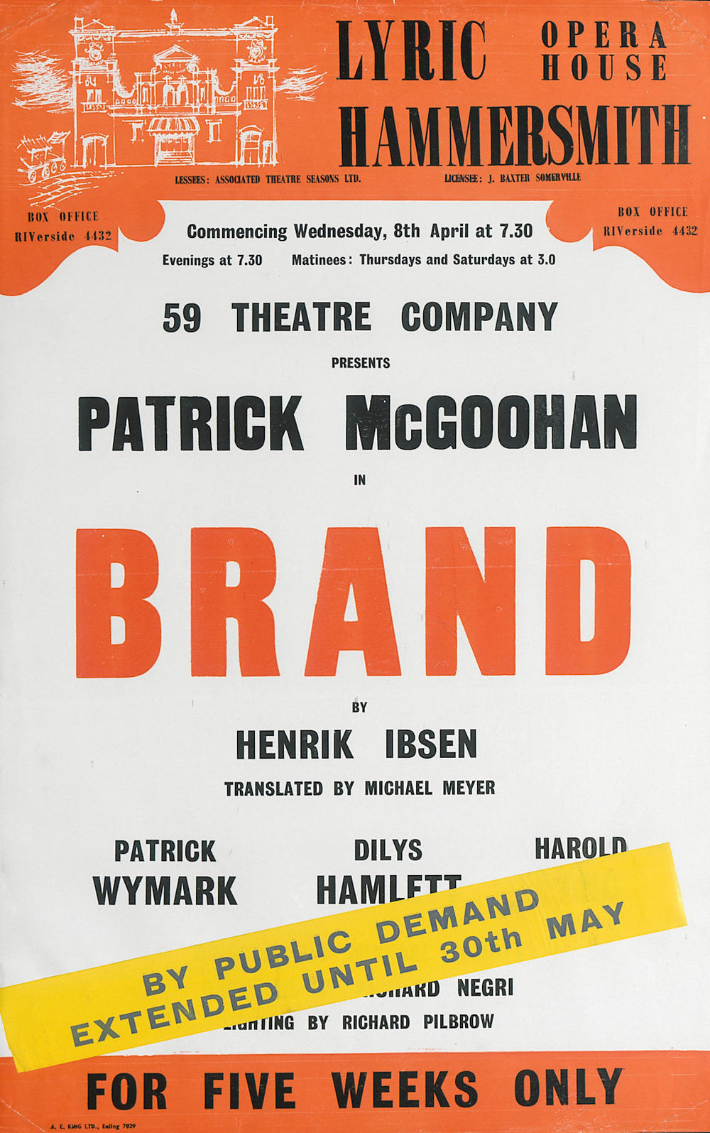 Lyric Theatre Hammersmith. Brand. Henrik Ibsen. Patricks McGoohen & Wymark 1959