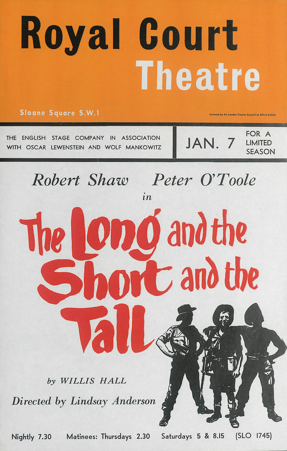 Royal Court Theatre. The Long & Short & Tall. Robert Shaw. Peter O'Toole 1959