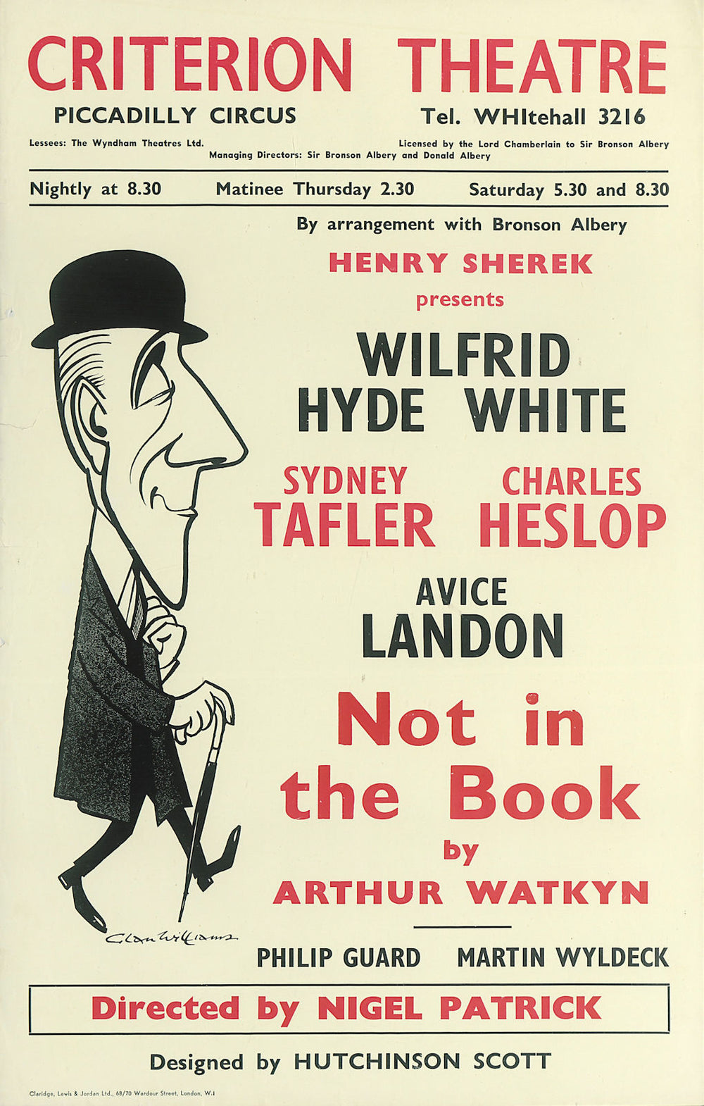 Criterion Theatre. Not in the Book. Watkyn Wilfrid Hyde-White Sydney Tafler 1958