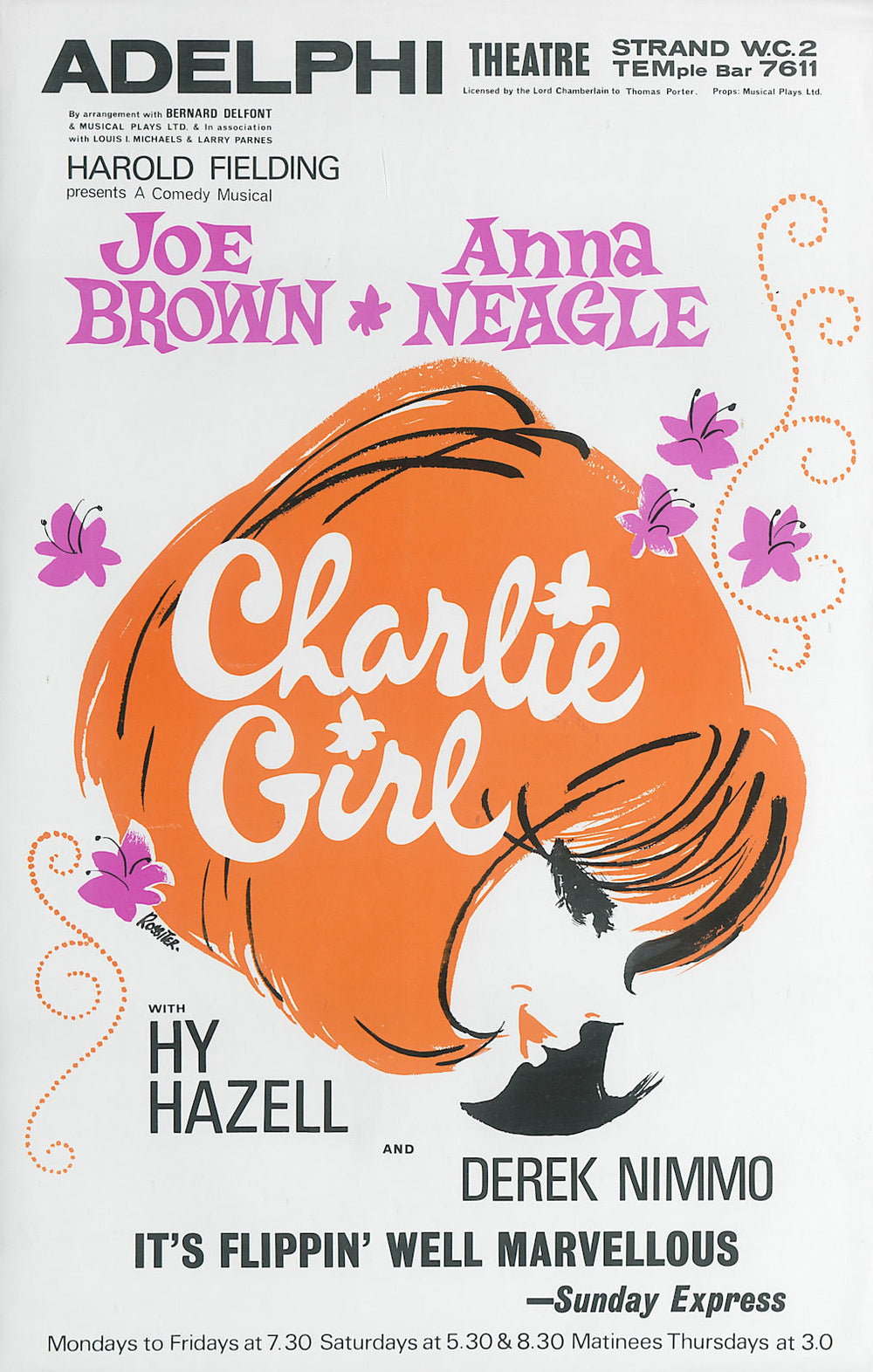 Adelphi Theatre. Charlie Girl. Joe Brown Anne Neagle Derek Nimmo Hy Hazell 1965