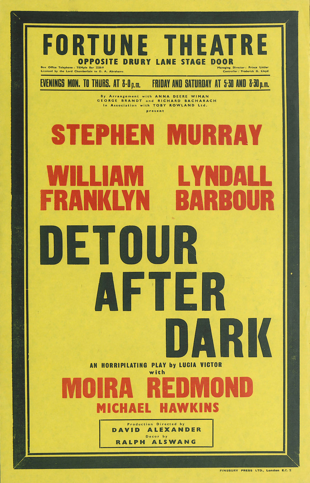 Fortune Theatre. Detour After Dark. Victor. Stephen Murray William Franklyn 1959