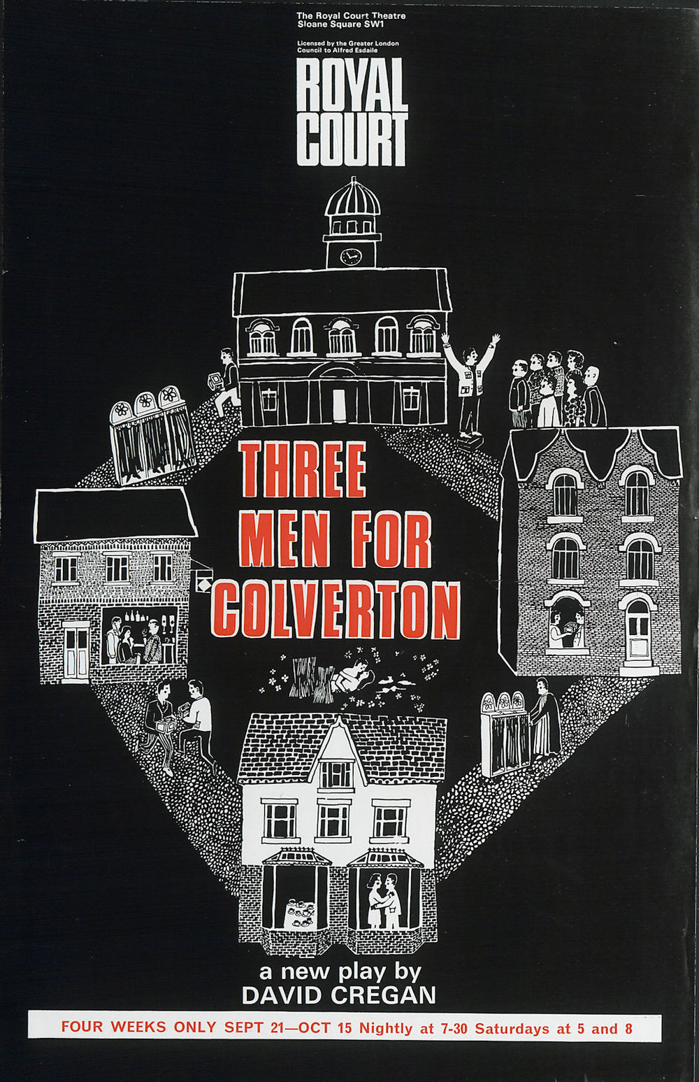 Royal Court Theatre, Sloane Square. Three Men for Colverton. David Cregan 1966