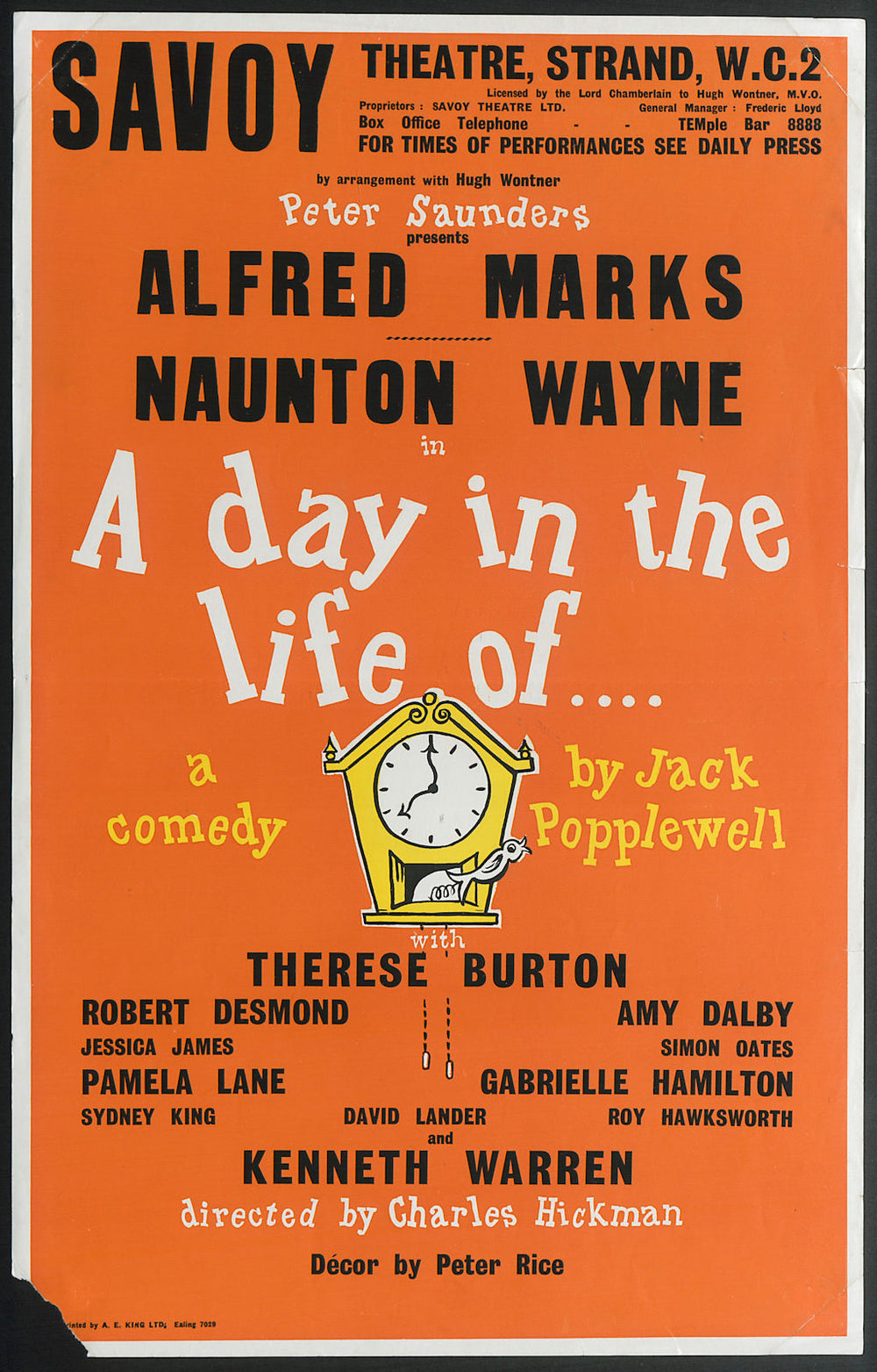 Savoy Theatre. A Day in the Life Of… Popplewell. Alfred Marks Naunton Wayne 1958