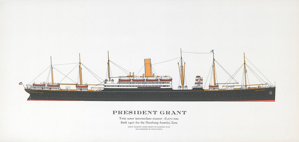 President Grant ocean liner 1907. Hamburg-America Line. HAPAG 1961 old print