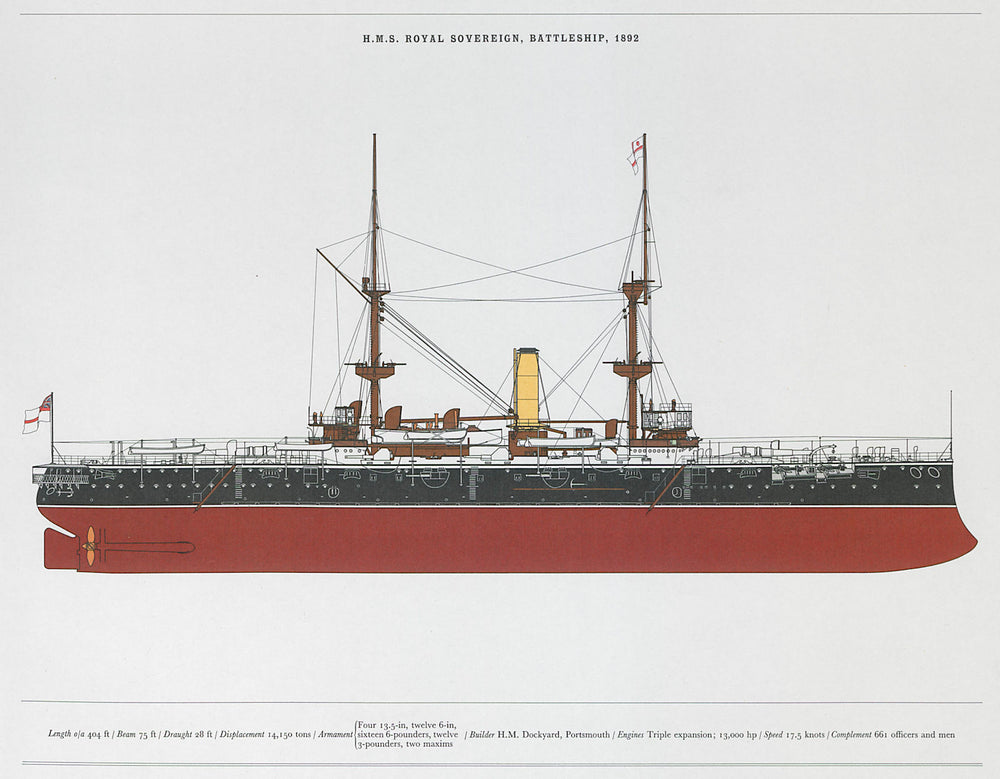 H.M.S. Royal Sovereign, Battleship, 1892. Royal Navy warship. HOLBROOK 1971