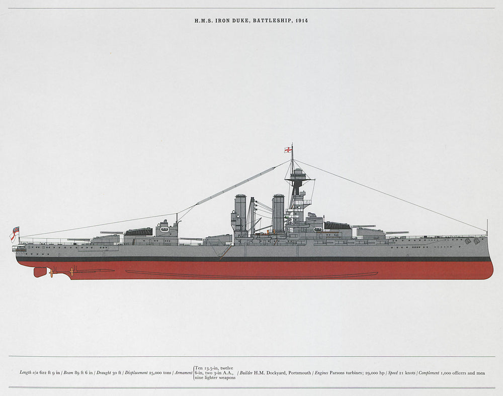 H.M.S. Iron Duke, Battleship, 1914. Royal Navy warship. MARTIN HOLBROOK 1971