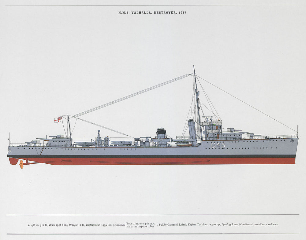 H.M.S. Valhalla, Destroyer, 1917. Royal Navy warship. MARTIN HOLBROOK 1971