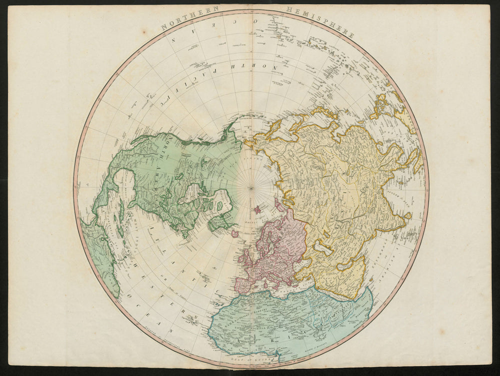 Northern Hemisphere. Arctic North Pole Greenland/N America joined FADEN 1802 map