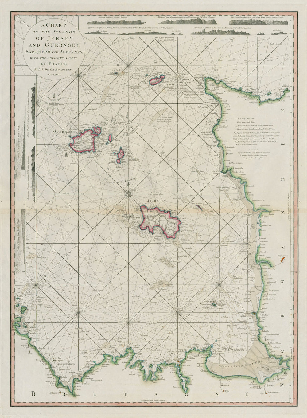 The islands of Jersey & Guernsey, Sark, Herm… FADEN / DELAROCHETTE 1781 map