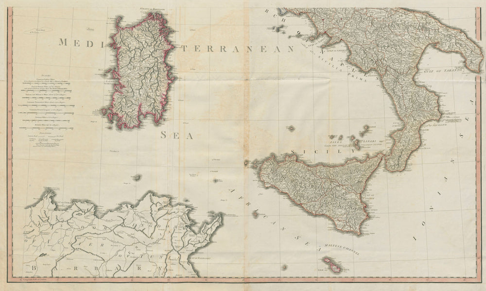 Italy South sheet. Sardinia Sicily Calabria. DELAROCHETTE / FADEN 1800 old map
