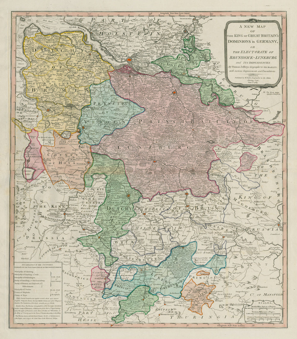King of Great Britain's dominions in Germany. Brunswick. JEFFERYS/FADEN 1789 map