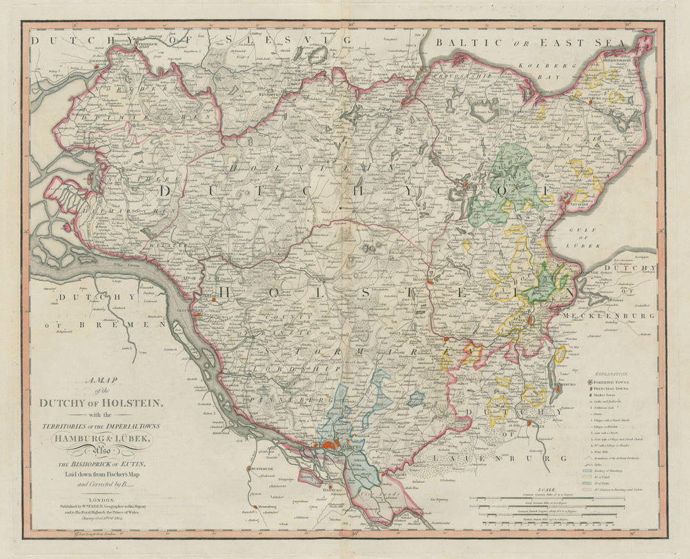 A map of the Dutchy of Holstein… Hamburg Lubek Eutin. FISCHER/ FADEN 1804