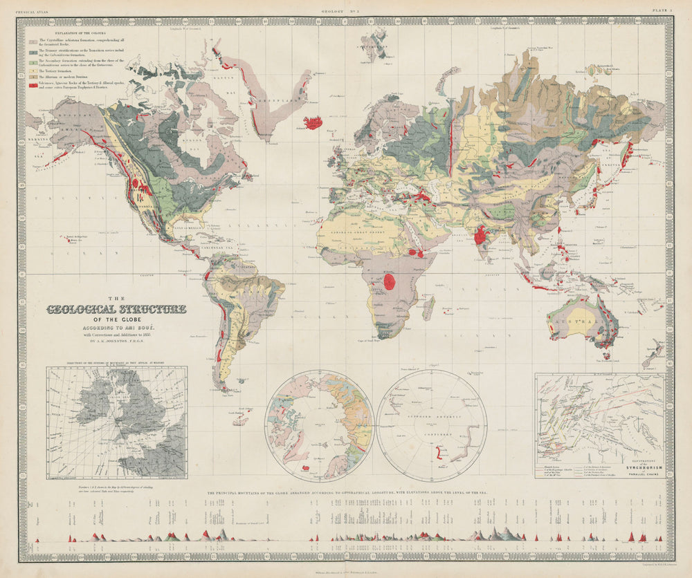 Geological Structure of the Globe according to Ami Boué. World Geology 1856 map