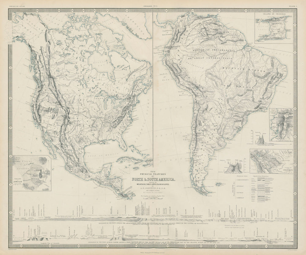 Physical Features of North & South America. Mountains rivers sections 1856 map