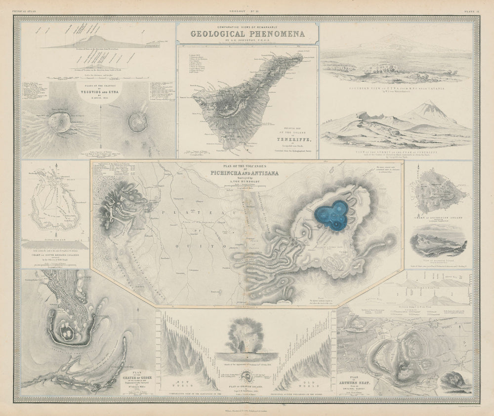 Volcanoes. Tenerife Vesuvius Etna Pichincha Antisana Gede Ascension 1856 map