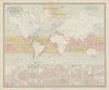 Air currents geographical distribution. Trade winds & Hurricanes 1856 old map