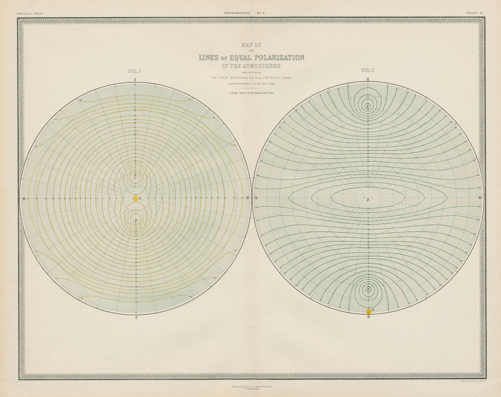 Map of the Lines of Equal Polarisation in the atmosphere. Brewster 1856