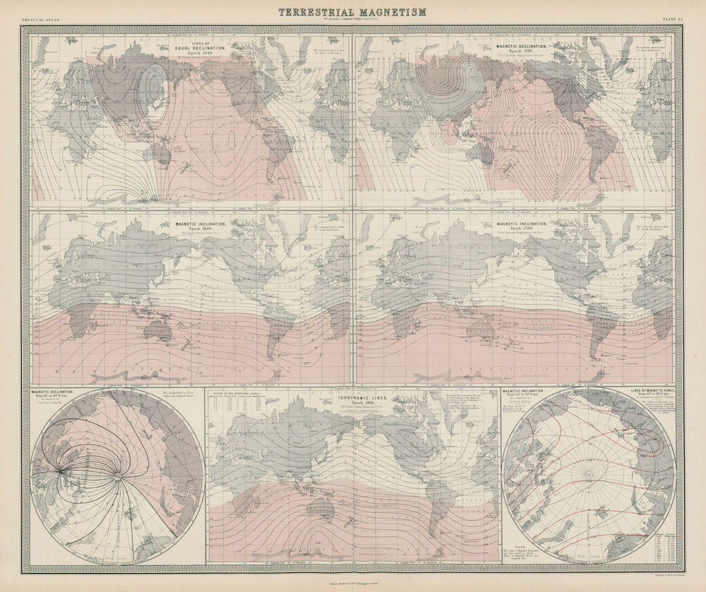 Terrestrial Magnetism. Declination. Inclination isodynamic in 1840 1787 1856 map