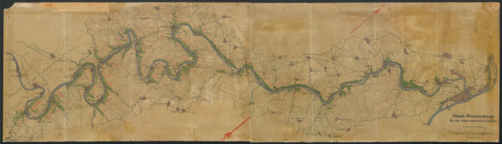 Mosel-Weinbaukarte für den Regierungsbezirk Koblenz. Wine map. LINTZ c1930