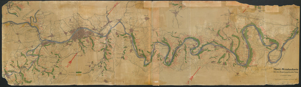 Mosel-Weinbaukarte für den Regierungsbezirk Trier. Wine map. LINTZ c1930