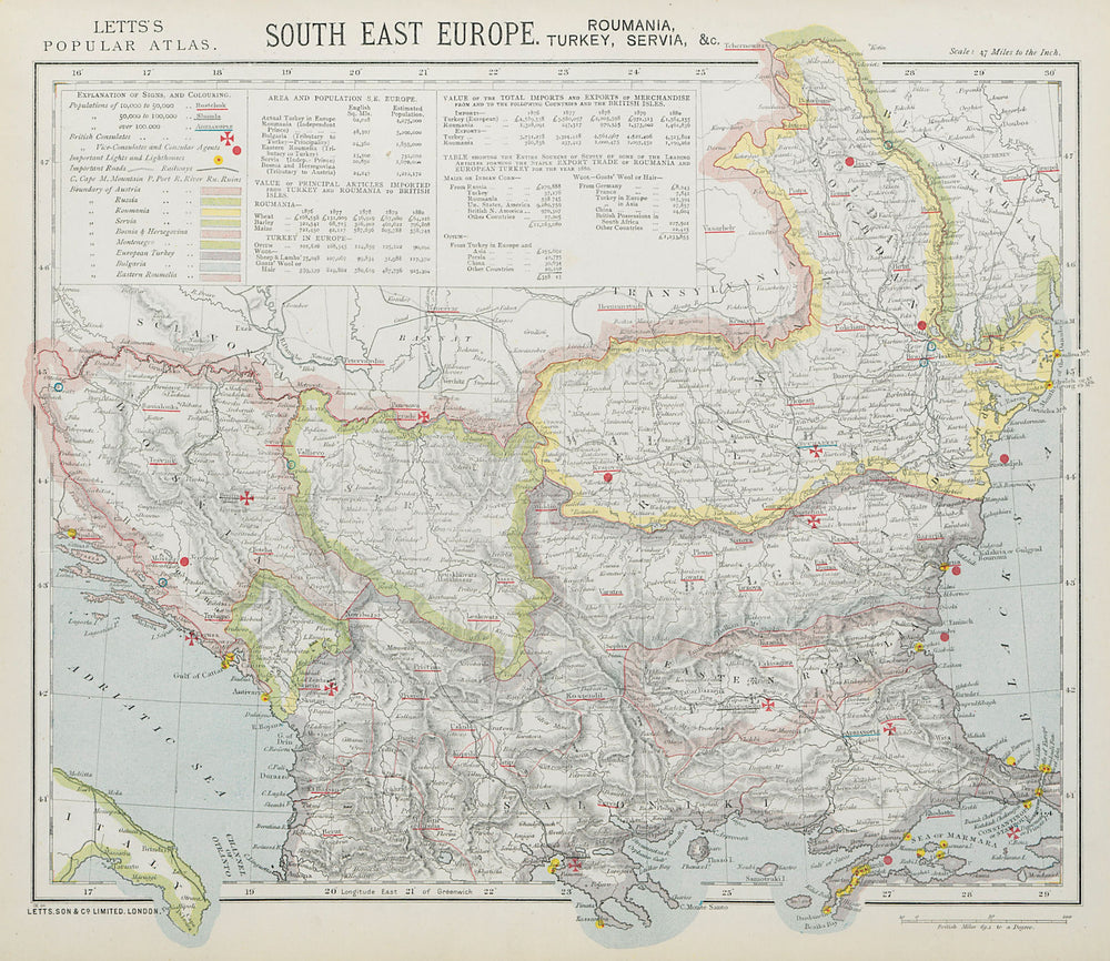 BALKANS. Wallachia Moldavia Eastern Roumelia N Greece. Railways. LETTS 1884 map