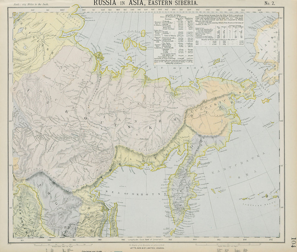 RUSSIAN FAR EAST Eastern Siberia Kamtchatka Iakoutsk Tchouktchis. LETTS 1884 map
