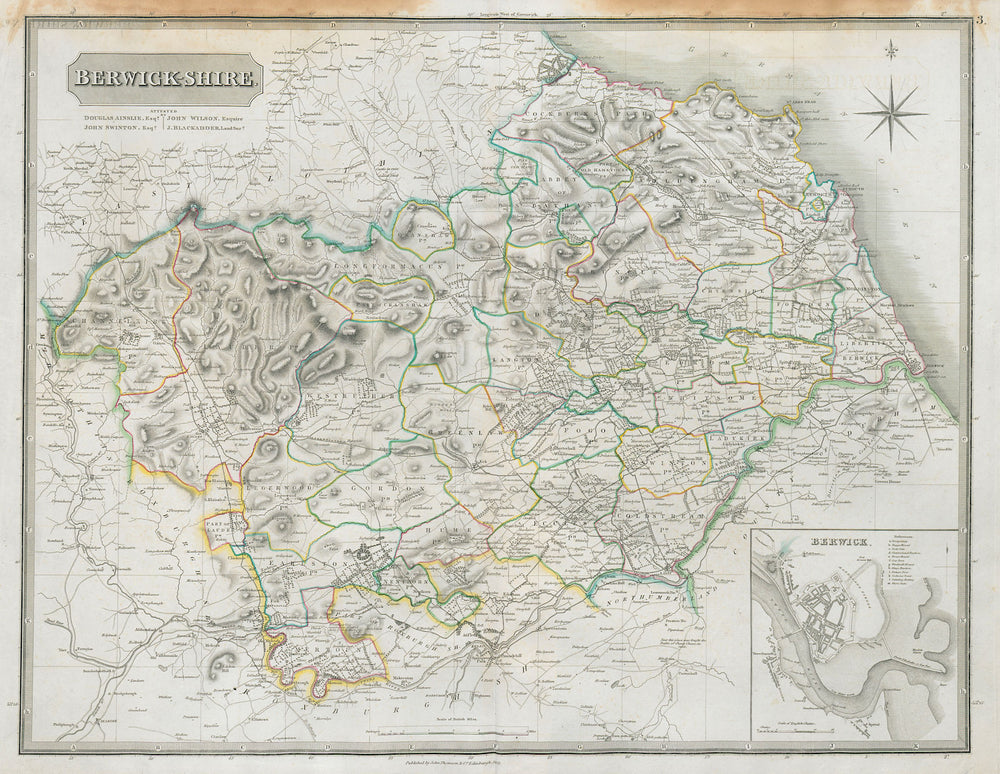 Berwickshire. B-upon-Tweed town plan. Duns Burnmouth Eyemouth. THOMSON 1832 map