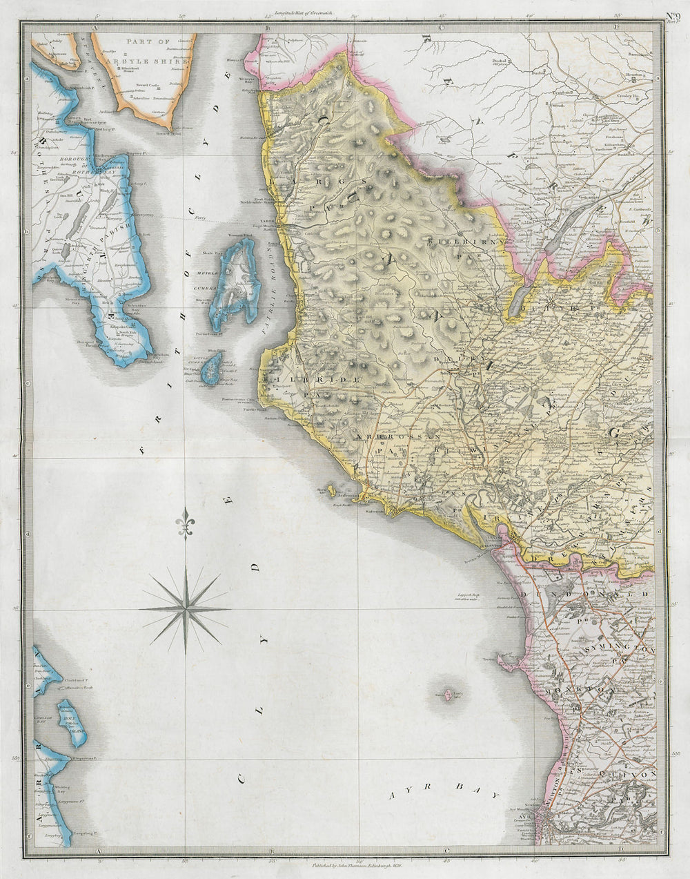 Ayrshire north-west. Troon Irvine Ardrossan Largs Prestwick. THOMSON 1832 map