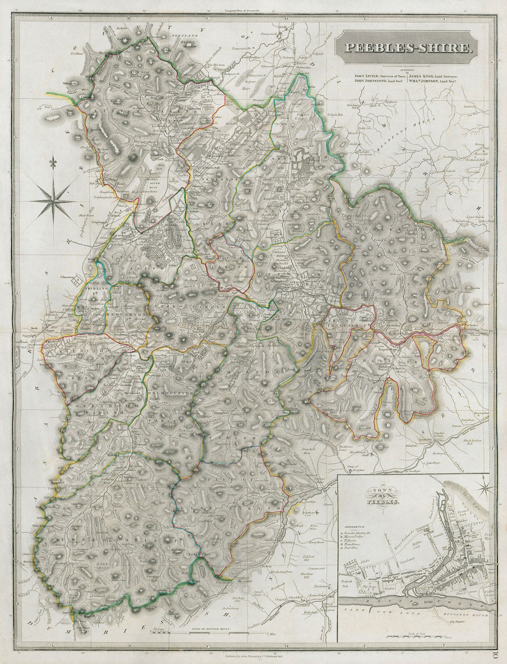 Peebles shire & town plan. Innerleithen West Linton Ettrick. THOMSON 1832 map