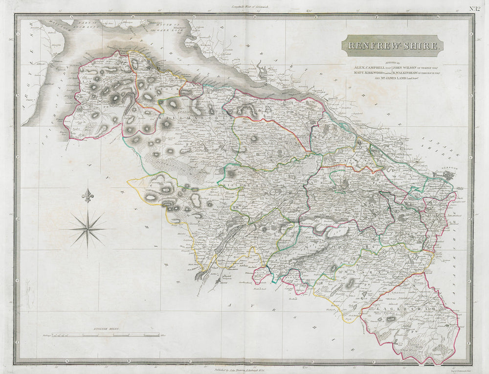 Renfrewshire. Paisley Barrhead Greenock Glasgow Dumbarton. THOMSON 1832 map