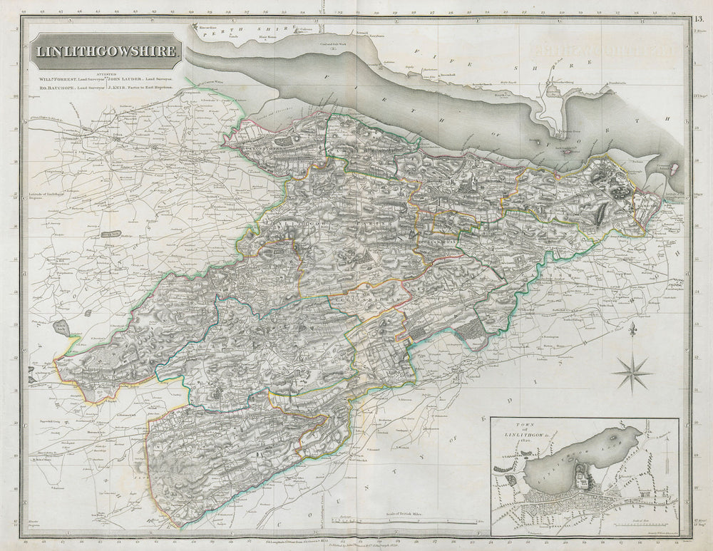 Linlithgow shire & town plan. West Lothian. Livingston Falkirk. THOMSON 1832 map