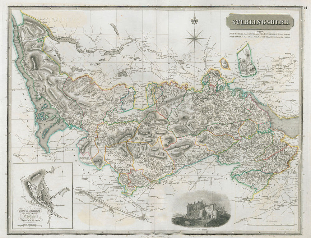 Stirlingshire. Stirling town plan Falkirk Lomond Alloa Dunblane THOMSON 1832 map