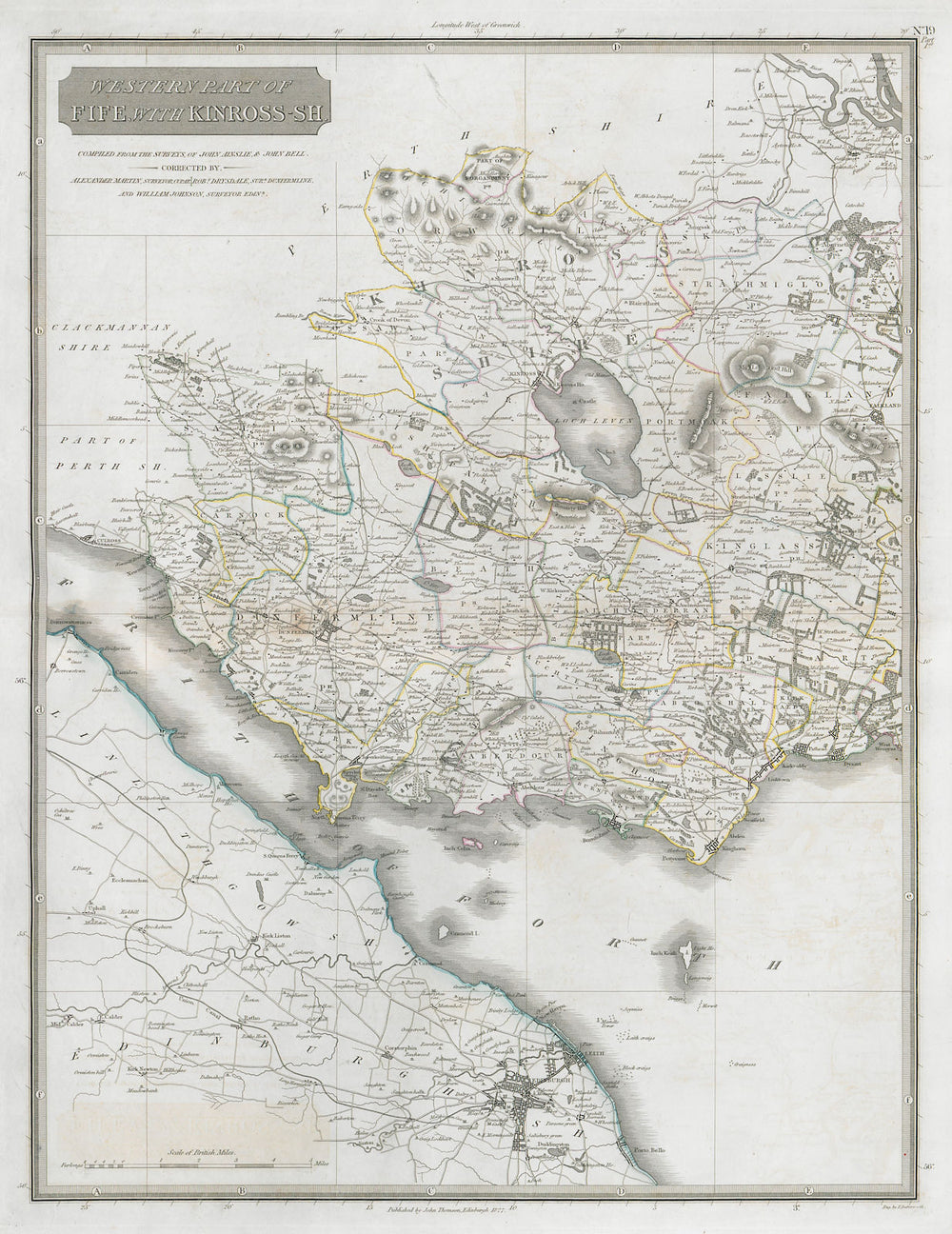 Western Fife & Kinross-shire. Dunfermline Kirkcaldy Falkland. THOMSON 1832 map