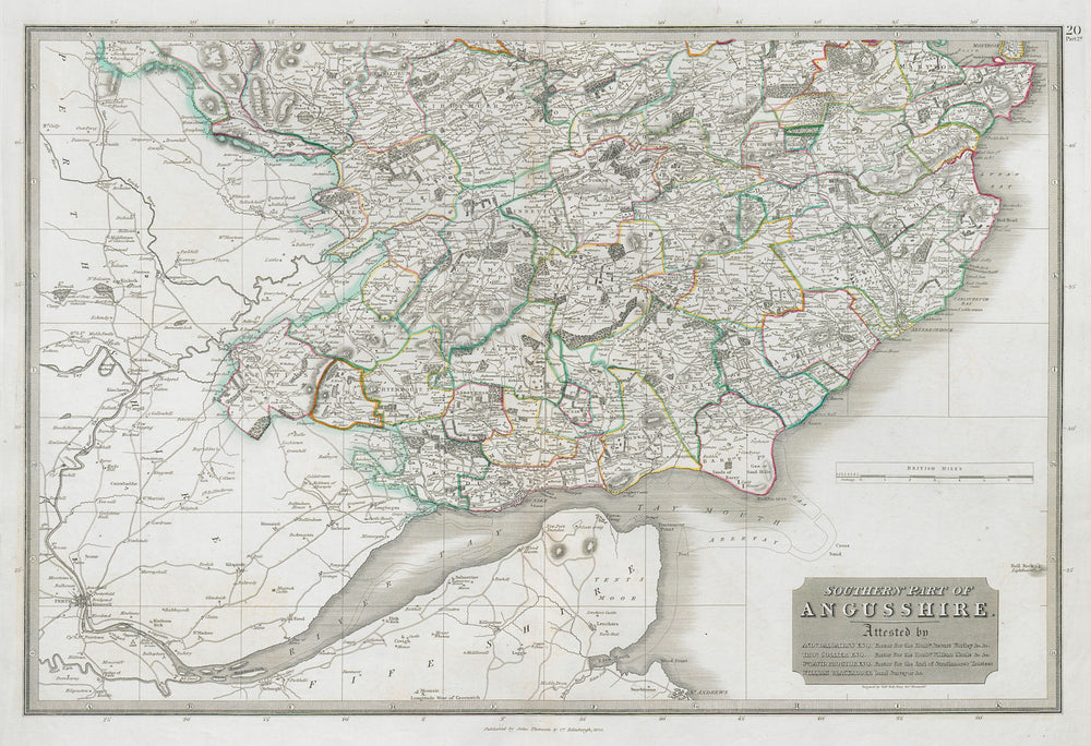 Angusshire south. Dundee Forfar Montrose Perth Carnoustie. THOMSON 1832 map