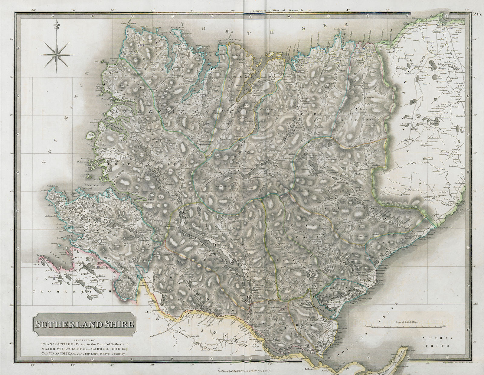 Sutherlandshire county map. Scourie Lochinver Dornoch Scotland. THOMSON ...
