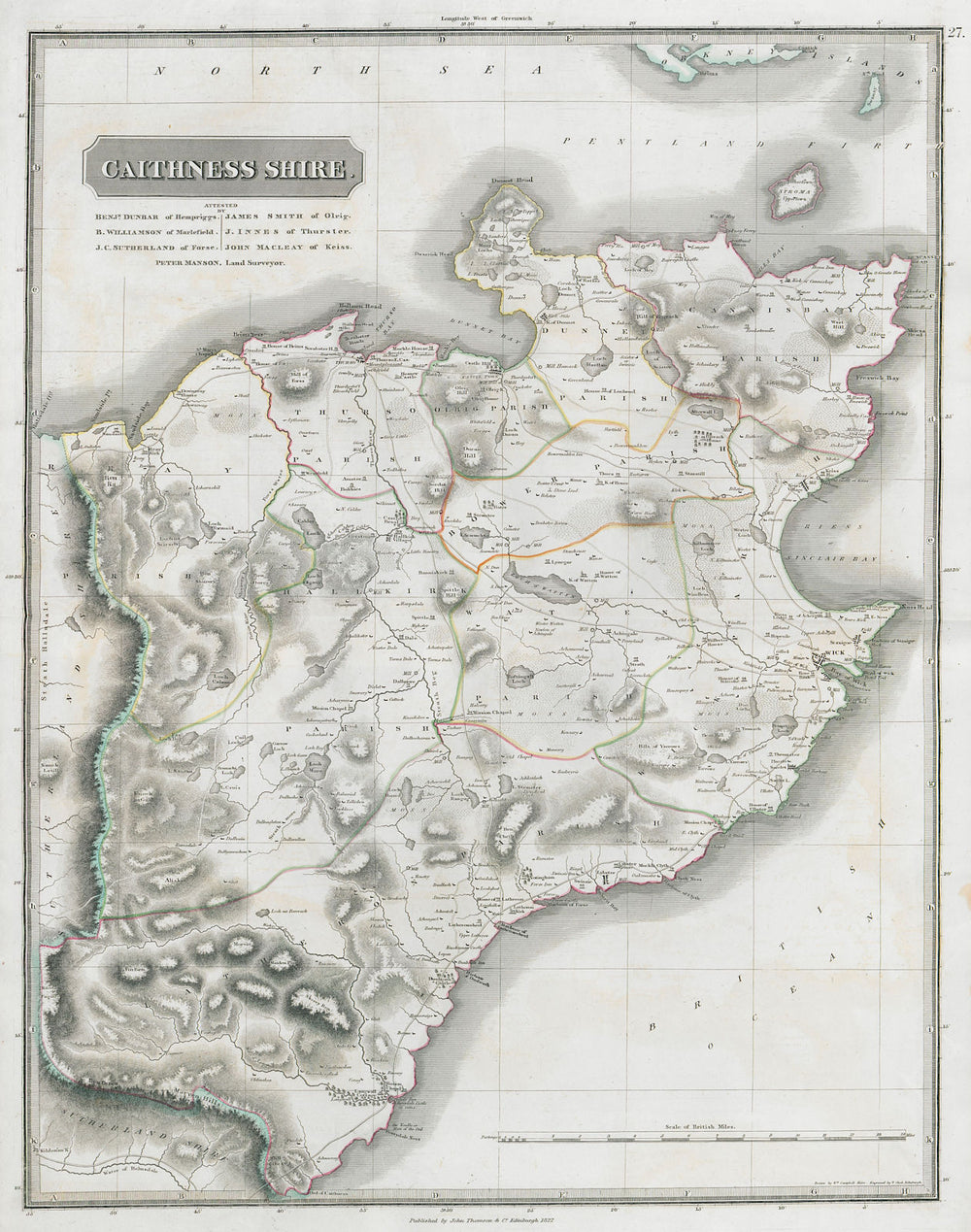 Caithness-shire county map. Thurso Wick. Scotland. THOMSON 1832 old