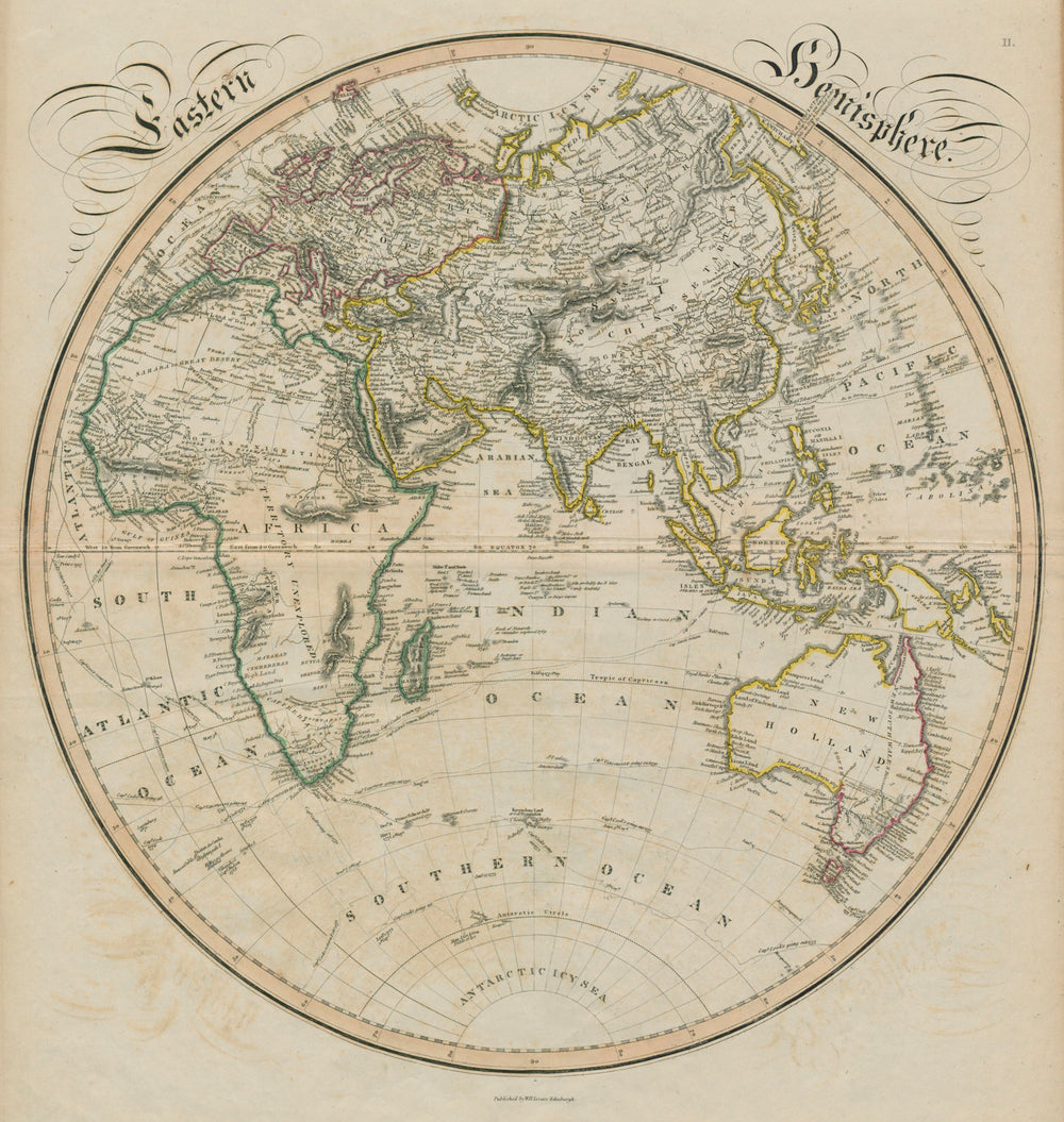 Eastern Hemisphere. New Holland. Cook Gore Vancouver routes. LIZARS 1842 map