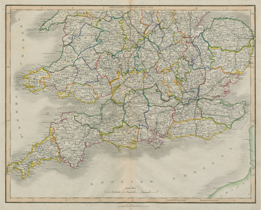 Southern England & Wales with all the railways. LIZARS 1842 old antique map