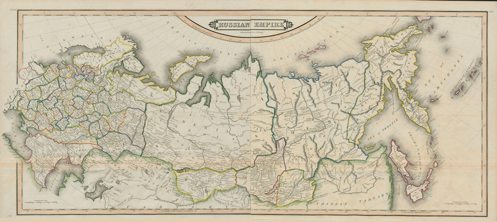 Russian Empire on 2 sheets conjoined. Siberia. LIZARS 1842 old antique map