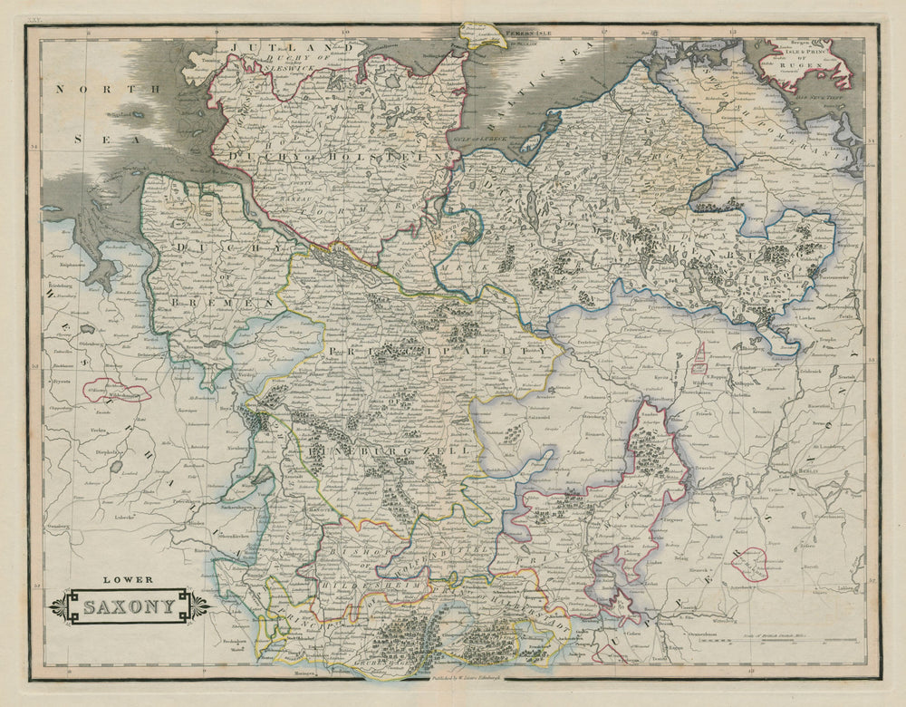 Lower Saxony. Holstein & Mecklenburg. LIZARS 1842 old antique map plan chart